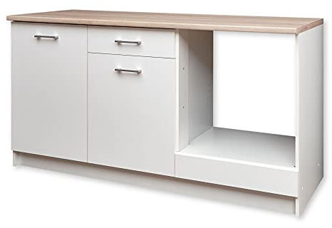 Stella Trading WOW Moderne Küchenzeile ohne Elektrogeräte in Eiche Sonoma Optik, Weiß - Geräumige Einbauküche mit viel Stauraum - 160 x 85 x 60 cm (B/H/T)