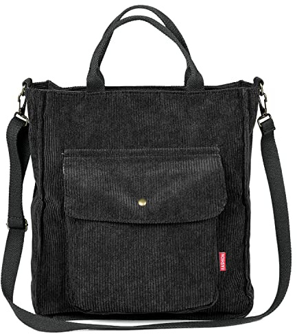 Etercycle Umhängetasche Damen, Groß Cord Tragetasche Lässige Handtasche Einkaufstasche Mode Schultertasche mit Reißverschluss und Tasche, Crossbody Tasche für Alltag, Büro, Schulausflug und Einkauf