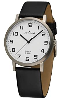 Atrium Damen-Armbanduhr Titan Analog Quarz mit Leder Armband Schwarz A41-10