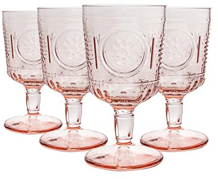 Bormioli Rocco Romantic Wine Glasses - Floral Decorated Boho Red White Stemware Goblets - 320ml - Pink - Pack of 8