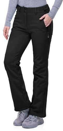 33,000ft Damen Skihose Outdoorhose Wasserdicht Winddichte Softshellhose Warme Gefütterte Trekkinghose Atmungsaktive Schnelltrocknende Thermohose Wanderhose Winter, Schwarz 40W*29L
