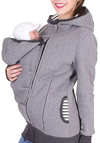 MXRFACTory 3 in 1 Tragejacke Umstandsjacke für Mama und Baby Winter Freizeitjacke Mit Kapuze Umstandsjacke Reißverschluss Baumwolle Softshell Umstandsmode Fleece Warm Jacke Mantel,003,3XL