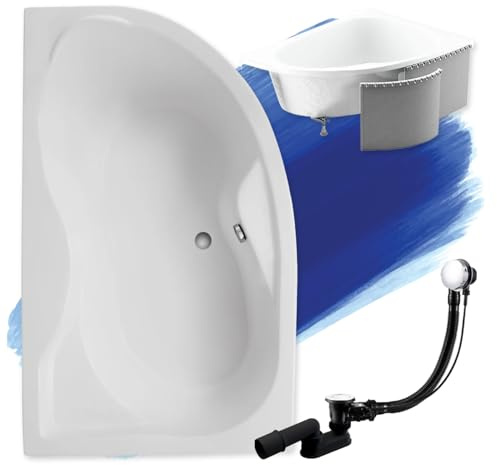 BADLAND Badewanne Original Weiß Acryl Wanne Eckbadewanne DORA 170x110 Links KOMPLETTSET SET mit Premium Styroporverkleidung + Füßen und Exklusive Chrom Automatik Ablaufgarnitur Made in EU 4in1