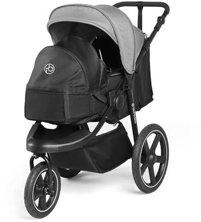 Ickle Bubba Venus Prime Jogger Kinderwagen - von der Geburt bis 22kg ca. 4 Jahre, All-Terrain Dreirad-Kinderwagen, luftgefüllte Reifen, Fußwärmer, Regenschutz & Neugeborenen-Kokon (Raumfahrt Grau)