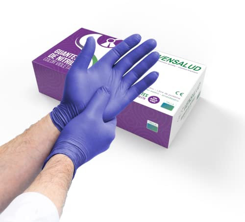 VENSALUD | Guanti Monouso in NITRILE | Senza polvere | Resistente | Per laboratori, sanitari, cucina, studi di tatuaggi, veterinaria, pulizia | Senza lattice | Confezione da 100 pz. | Viola | Taglia S
