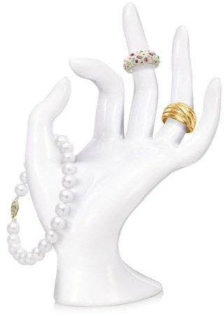 Flexzion Hand Jewelry Holder for Bracelet, Watch, Ring - Female Mannequin Arm Form Model Stand Display, White Polyresin