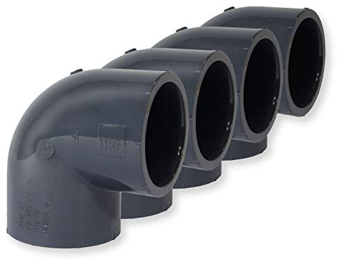 Paradies Pool PVC Fitting Winkel 90°, Ø 50mm mit Klebemuffen, PVC-U Muffe Rohrverbinder Klebefitting 90 Grad zum verkleben, Qualität aus Europa, Menge: 4 Stück