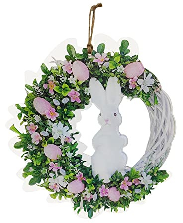 Osterkranz Tür Deko Kranz Ostern Hase Eier Osterdeko Tischkranz Ostern Kranz Tür Deko Türkranz Ostern Künstliche Osterkranz, Ostertür Dekorationen im Freien Hängen Willkommensschild (D-012, One Size)