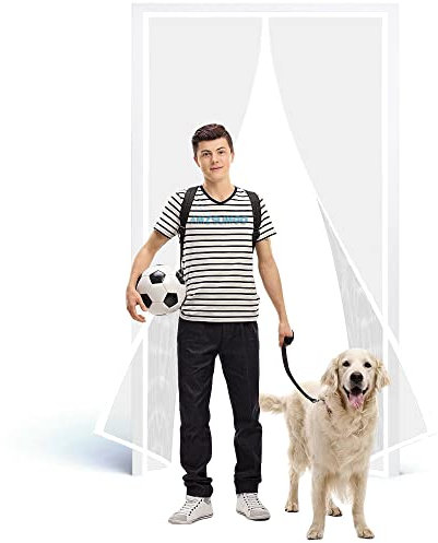 Magnétique Moustiquaire Porte 235 x 235 cm Automatique Rideau, Moustiquaire à Fermeture Aimantée, Kit d'Installation Complet, Punaises et Bande Adhésive Inclus Blanc