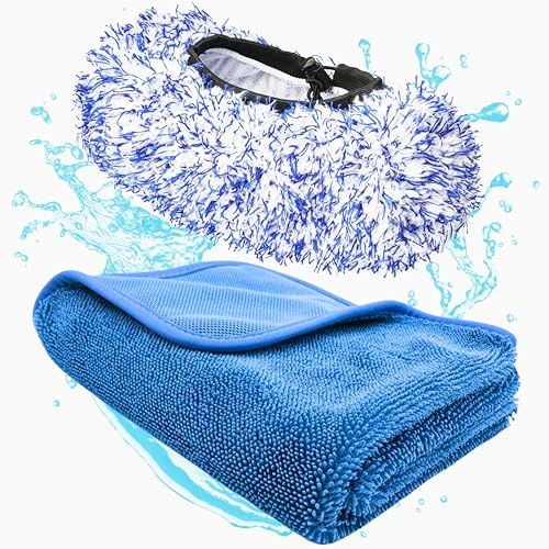 PLEXICLICK CARMODO® SB-BOB Premium SB Tvättborstöverdrag + CARMODO Premium Torkduk 70x50cm | Mikrofiber Bilsvamp Torkduk Borstöverdrag
