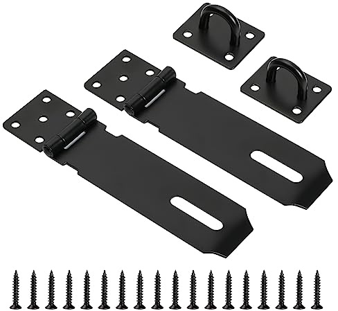 Sinofort Shed Door Latch, 2Pcs Hasp Staple, Heavy Duty Padlock Hasp, Lock Shed Latch Shed Locks and Latches for Garden Sheds Underground Garages Bedrooms Cabinets (Black)