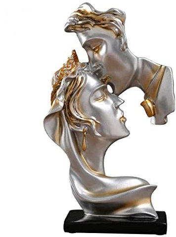 Couple Statue Gifts Lovers Sculpture, Couples Kiss Sculpture,Abstract Art Romantic Resin Statue Creative Desk Decorations Handmade Crafts for Home Living Room, Wedding, Gift (Silver)