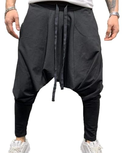 ORANDESIGNE Pantalones de Harén para Hombre Bloomers Pantalones para Aladdin Yoga Cómodo Pantalón Recto Pantalón Ancho Pantalón Cagados Ancho Harem Pants C Negro L
