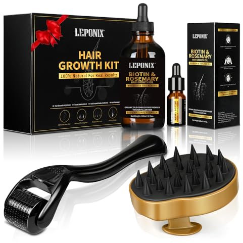 Rosmarinöl Haare, 120ml Rosemary Oil for Hair Rosmarin öl Mit Kopfhaut Massagebürste und Dermaroller Hair Growth Oil für Trockenes Geschädigtes Haar Frauen Männer