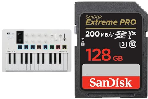 Arturia - MiniLab 3 - Universal-MIDI-Controller für Musikproduktion & SanDisk Extreme PRO SDXC UHS-I Speicherkarte 128 GB (V30