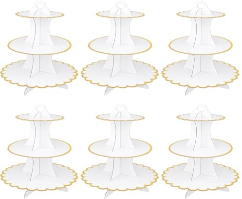 MOUYAT 6 soportes para cupcakes de 3 niveles, soportes de cartón blanco para tartas y postres, torre de postre para fiestas, cumpleaños, bodas