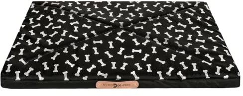Domarex Wasserdichtes Hundebett XL 100×70×5 cm - Abnehmbarer Bezug - Reisebett & Autositzschutz - Komfortschaum & Owat - Atmungsaktiv - Made in Poland - ideal für Zuhause&unterwegs - Silberne Knochen