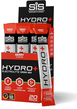 Science in Sport Hydro+ Electrolytes Powder Sachets with 5 Essential Electrolytes and Added Vitamins C, B6, and B12 for Hydration Drink | Berry, Pack of 20 Sachets