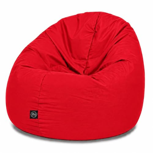 PATCH HOME - Pouf 2 in 1, poltrona sacco da gaming con cerniera - Già riempito, ergonomico e robusto per bambini e adulti - Per interni ed esterni, resistente agli agenti atmosferici (rosso, 155 cm)