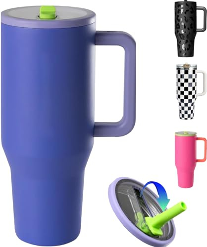 ZHUIYIWIN Taza Termo Cafe Para Llevar, Vasos Termicos Cafe Para Llevar con Asa,Taza con Pajita Y Asa, Vaso Termico Sin BPA, Travel Mug de Acero Inoxidable Reusable (Azul profundo, 890 ml)