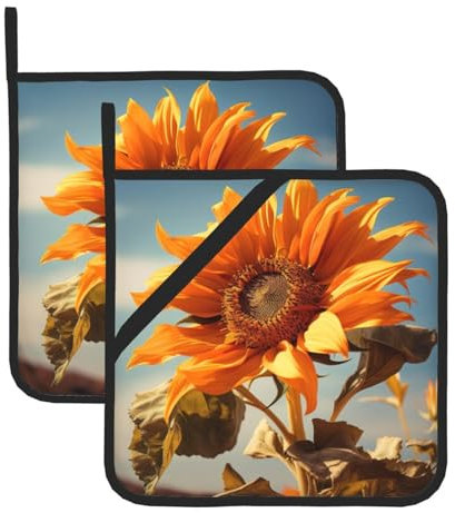Set di 2 presine con stampa di girasole, da cucina, per donne e uomini, per cucinare al forno a microonde