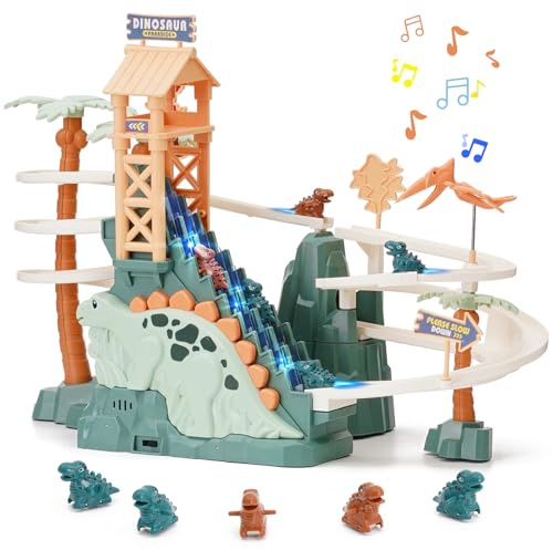 Juguete de pista de carreras dinosaurio escalada escalera niño doble bucle tobogán para juegos educativos con luz y música inteligencia rompecabezas para niños pequeños y niñas