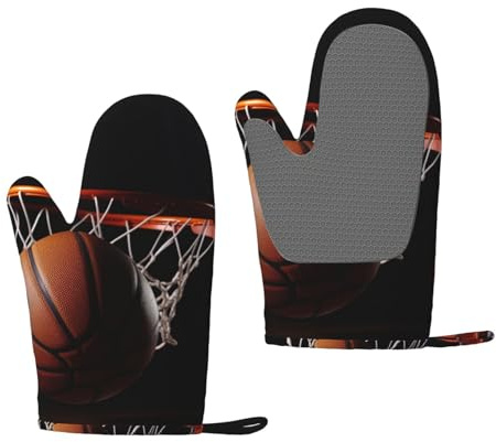 Basketball Oven Mitts Set of 2 Heat Resistant Silicone Oven Gloves with Soft Lining Non-Slip Kitchen Cooking Mitt Long Waterproof Potholders Kitchen Essentials