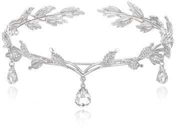 ChAusa Goddess Tiara Crown Vintage Wedding Tiaras Women's Crown Forest Elf Princess Headdress Crystal Rhinestone Wedding Head Fairy Dress Accessories for Bride Bridesmaid Girls (Silver)