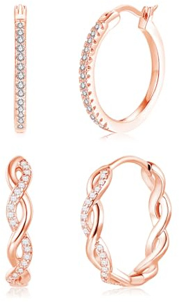 Estrellique 925 Sterling Silber Ohrringe Creolen Set mit Cubic Zirkonia, Hypoallergen Kleine Schlafen Knorpel Huggie Ohrringe, Creolen Silber 925 für Damen, Rosegold Kreolen Ohrschmuck mit Geschenkbox