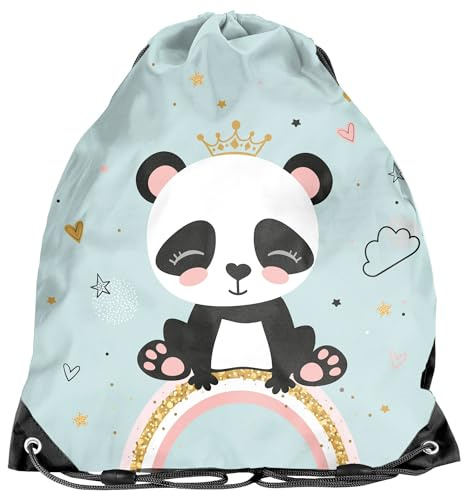 Kinder Turnbeutel Panda 36 x 32 cm Sportbeutel mit Zugband Rucksackbeutel Schule Sport Freizeit Gymbag Kinderbeutel