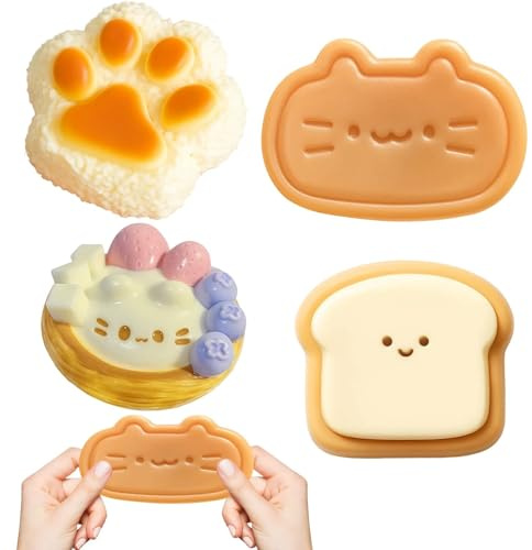 Squishy Pfote, 4 Stück Anti Stress Spielzeug, Fufu Squishy für Kinder und Erwachsene, Süße Katzenpfoten und Essen Formen, Ideal für Kinder und Erwachsene Konzentrationstraining und Stressabbau