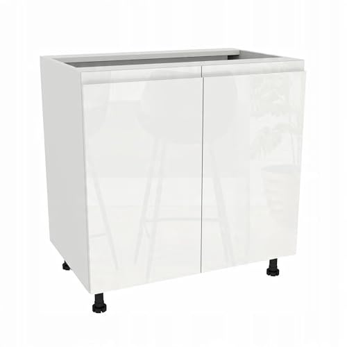 Laclar FREZO Küchen-Unterschrank - Grifflos, Soft-Close, Hochglanz - Vielseitige & Stilvolle Lösung - 80x48,5x82 cm - Weiß, Front: Hochglanz Weiß grifflos
