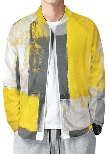 MIATCENRT Giacca da Uomo Transizione Leggero, Sottile Bomber Primaverile Casual Giacca Astratto Sportiva All'aperto con Zip, Spolverino a Vento Geometrico