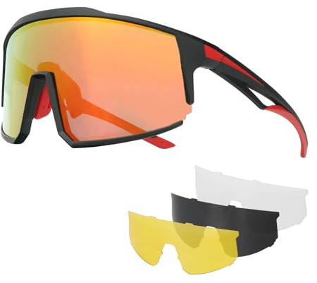 UVTQSSP Sportbrille Fahrradbrille Herren Damen UV400 Sonnenbrille Selbsttönend mit 3 Wechselgläsern TR90 Gestaltung Ultraleichte Schutz-Schnelle Brille