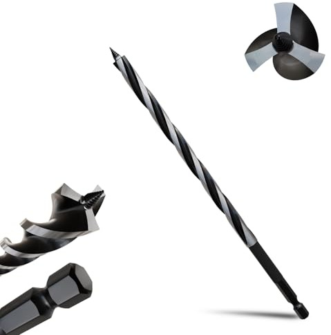 METOTY 10mmx230mm Auger Drill Bit Extra Long Drill Bits，6.35mm Hex Shank for Wood with Quick Change - 3-Cutter Design with Dual-Flute for Fast Chip Removal, Fits Hardwood, Softwood, PVC, Drywall