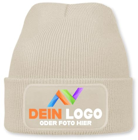 Wintermütze mit Logo personalisiert – Beanie individuell mit Wunschlogo, Text oder Foto | Strickmütze Unisex für Damen & Herren | Perfekt als Mitarbeitergeschenk, Firmengeschenk & Wintergeschenk