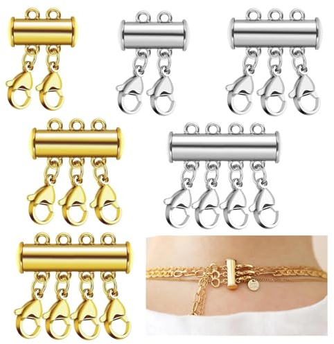 6PCS Necklace Layering Clasp,Double and Triple Multi-Layer Magnetic Necklace Separator,Necklac Separator for Layered Necklaces,Magnetic Necklac e Clasps for Multi-Strand Layering for Jewellery Crafts