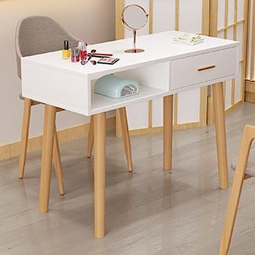 DCLINAD Tavolo Professionale per Nail Art con cassetto e Piano in Marmo Finto, Gambe in Legno massello, banco da Lavoro per onicotecnici, Elegante e Funzionale, 100 * 40 * 78 cm
