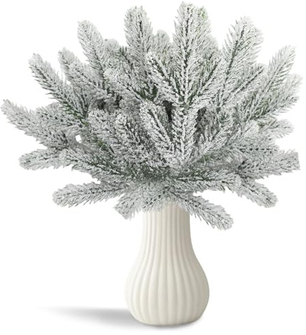 24 Stück künstliche Tannenzweige, 26, 9 cm, verschneite Winter-Tannenzweige, Weihnachtsgrünstiele, DIY-Bastelbedarf für die Herstellung von Girlanden, Kränzen, Weihnachtsbaumdekoration, Feiertags
