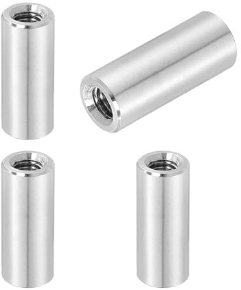 QUARKZMAN 4 Stück M6x1x25mm Runde Verbindungsmutter Edelstahl Verbindungsmutter Stangenmontage Mutter 10mm Außendurchmesser Für Gewindestange Industrielle BauSilber