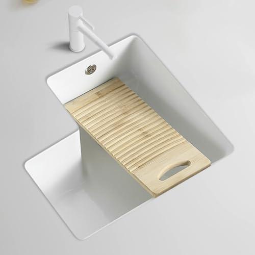 Lavanderia con Asse per Lavare Lavabo Bagno in Ceramica da Incasso Sottotop per Balcone con Rubinetto in Rame Raffinato Troppo Pieno e Foro di Scarico