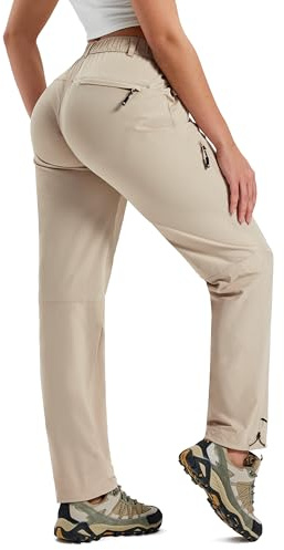 MoFiz Pantalones de Senderismo para Mujer Pantalones Ligeros de Secado rápido para Mujer funcionales Pantalones de Trekking con Bolsillo chándal UPF 50+ Caqui L