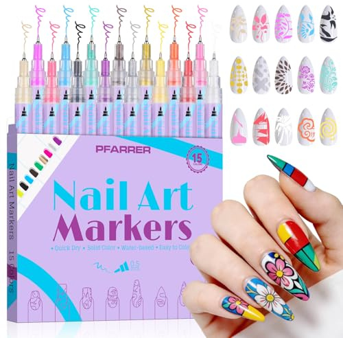15 Farben 3D Nagellack Stift Set, Neu Nagelkunststift DIY Linie Nagelkunst Graffiti, Graffiti-Punktierungsstift für Malen, Liner, Pinsel für DIY Nagelkunst (1 Set-15 Stück)-TA640-15