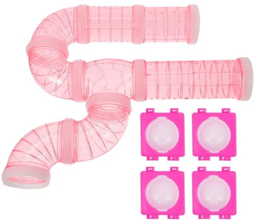TOYZFRIENDY Set 16 Pezzi Tubi e Tunnel in Plastica Trasparente per Gabbia Criceti Esterna Kit Connettori Rosa per Piccoli Animali come Scoiattoli e Porcellini D’India Gioco Modulare per