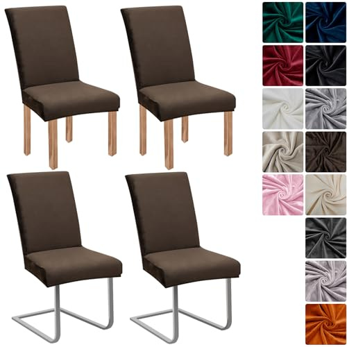 Stuhlhussen Samt 4er Set, Hussen Für Stühle, Stretch Stuhlbezug Kaffeebraun | Universell Stuhlhussen Schwingstühle, Waschbarer Stühle Schutz Für Esszimmer Küche Restaurant Hotel Bankett Hochzeit Party