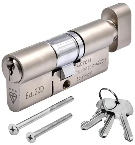 UPVCSTORE TS007 3 Star Euro Thumbturn Cylinder - Anti-Snap BSI Kitemarked High Security Door Lock Barrel for uPVC Composite Doors (Nickel, 45 Thumbturn / 45 (90mm))