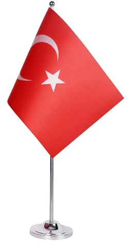 AZ FLAG Bordsflagga Turkiet 22x15 cm Bordsbanér Turkisk Satin Metallfot
