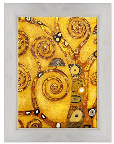 Quadro su Tela Canvas INTELAIATO - con Cornice - Klimt Particolare - Albero della Vita - 50x70cm - Stile Country Bianco Shabby - (cod.1384)