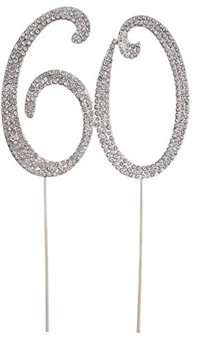 TOYMYTOY 60 Cake Topper for 60th Birthday Party or Anniversary Crystal Rhinestones Decorative Cake Topper for Party Supplies (Silver)