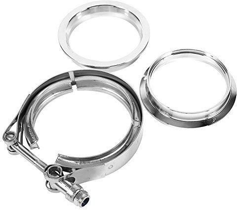 Qiilu V Band Flansch, 3 Zoll Edelstahl V Band Klemme mit 2 Flansch Kit Turbo Auspuff Down Pipe